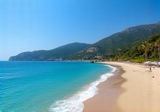 Beautiful beach and turquoise waters of Turkish Riviera in Antalya